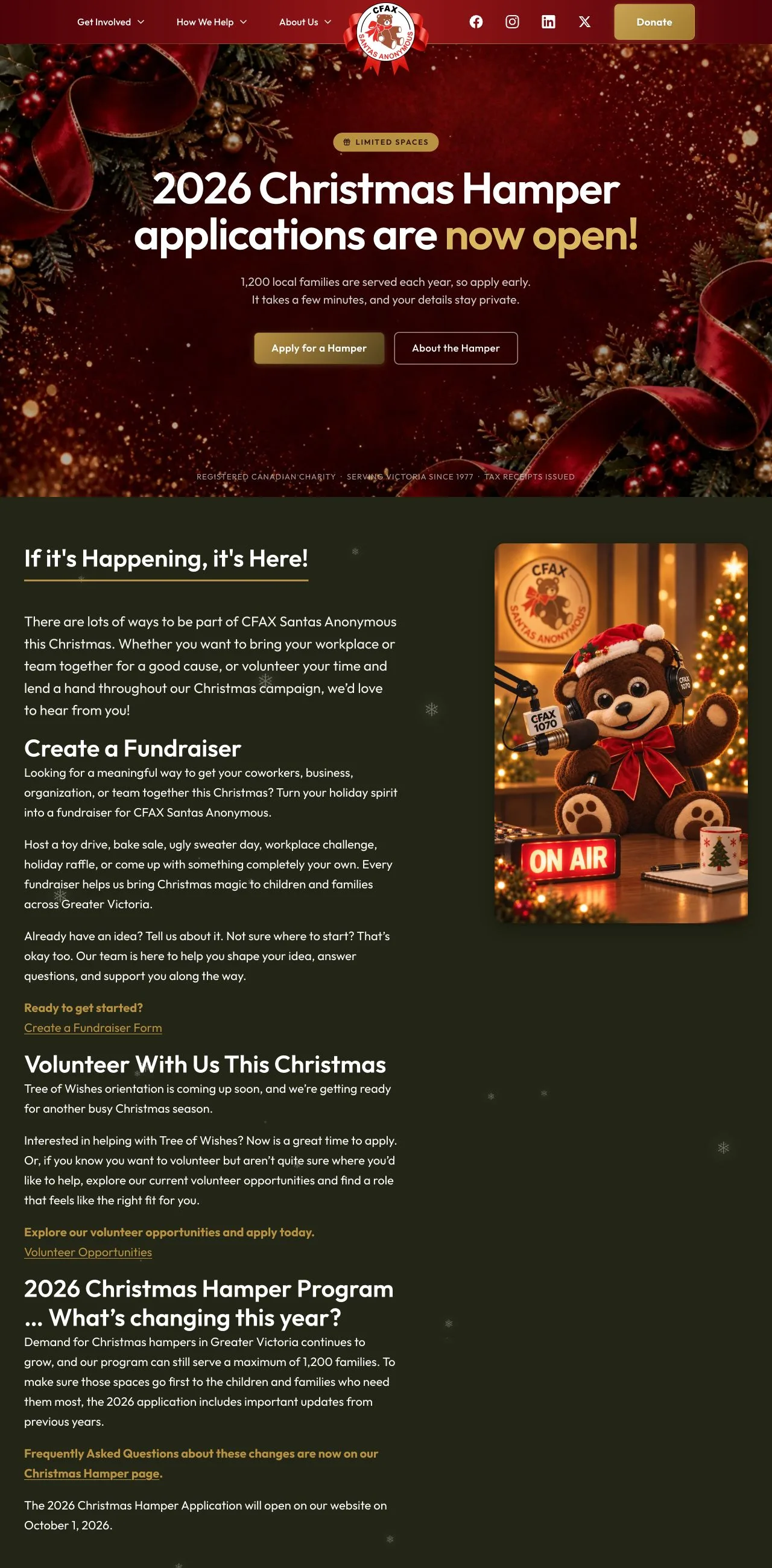 Desktop preview of the CFAX Santas Anonymous website