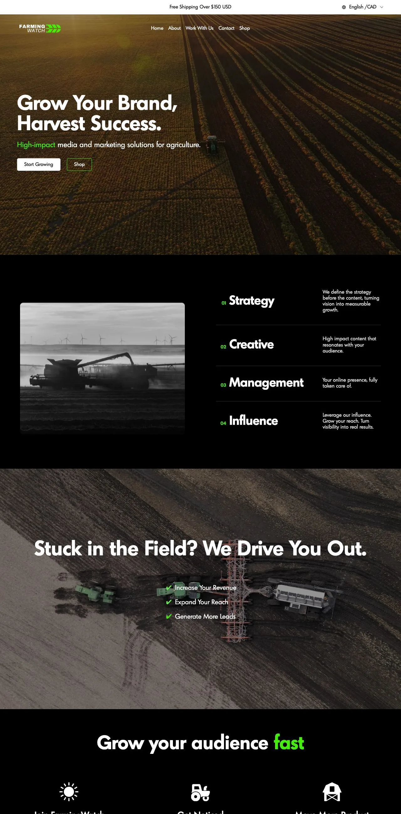 Desktop preview of the FarmingWatch website